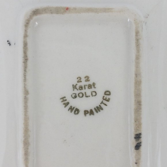 22 KT Gold White Ashtray Hand Painted 5" X 4" 10 Cigarette Slots Vintage MCM - Picture 9 of 12